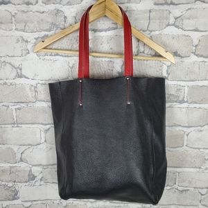 Roots Large Tribal Leather Tote Black Red